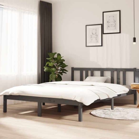 Lit Gris Bois massif 140x200 cm