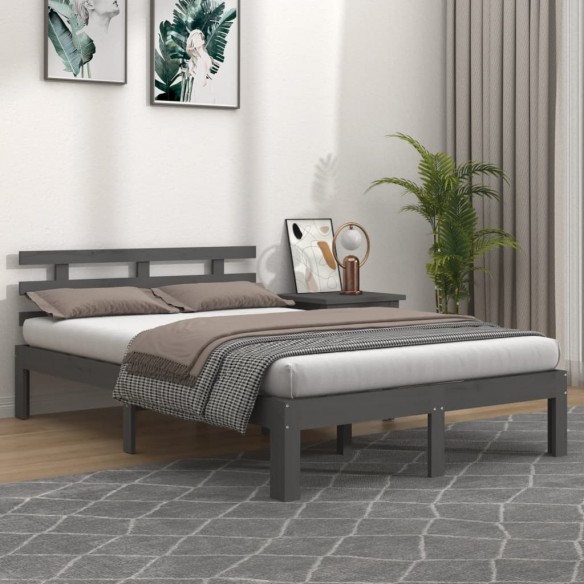 Lit Gris Bois massif 150x200 cm Très grand