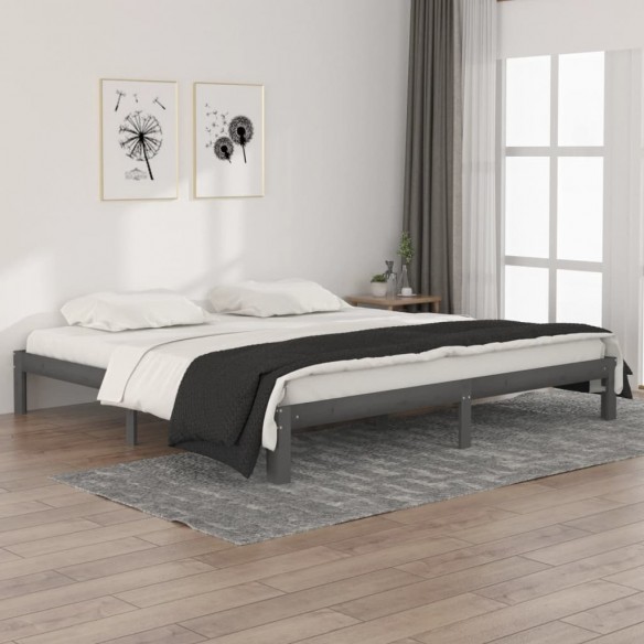 Lit Gris Bois de pin massif 200x200 cm