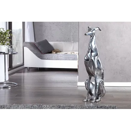 Statue design Chien assis 70 cm en aluminium argenté