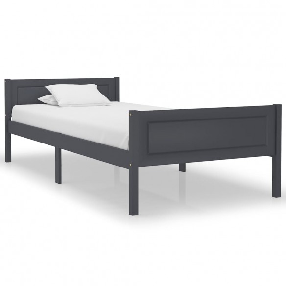 Lit Bois de pin massif Gris 100x200 cm