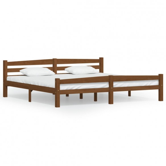 Lit Marron miel Bois de pin massif 200x200 cm