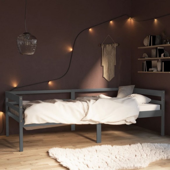 Lit Gris foncé Bois de pin massif 90x200 cm
