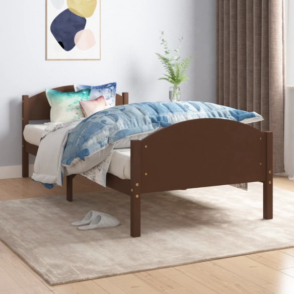 Lit Marron foncé Bois de pin massif 90x200 cm
