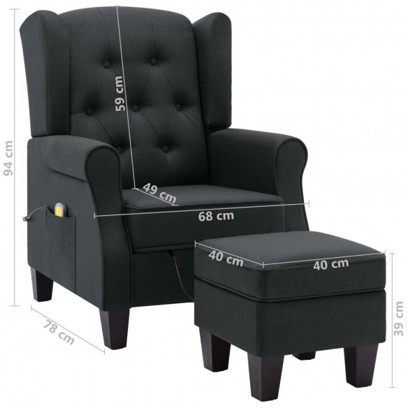Fauteuil de massage avec repose-pied Gris foncé Tissu Fauteuil de massage avec repose-pied Gris foncé Tissu