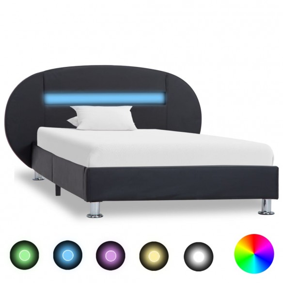 Lit avec LED Noir Similicuir 90x200 cm