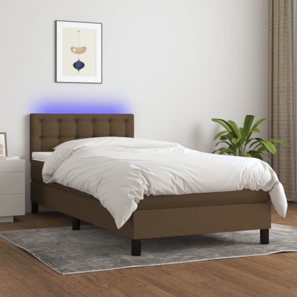 Lit et matelas et LED Marron foncé 90x200cm