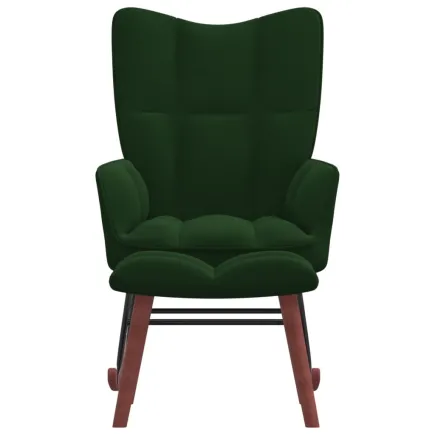 Chaise à bascule avec repose-pied Vert foncé Velours 2