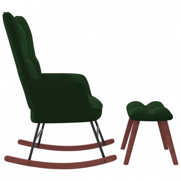 Chaise à bascule avec repose-pied Vert foncé Velours Chaise à bascule avec repose-pied Vert foncé Velours