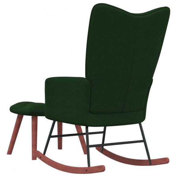 Chaise à bascule avec repose-pied Vert foncé Velours Chaise à bascule avec repose-pied Vert foncé Velours