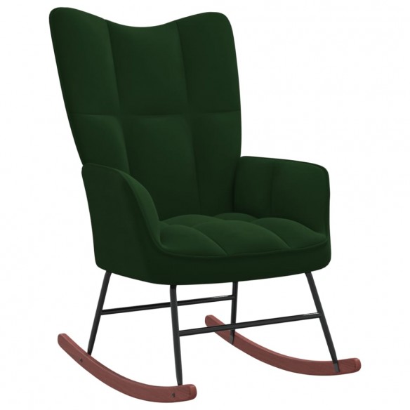 Chaise à bascule avec repose-pied Vert foncé Velours Chaise à bascule avec repose-pied Vert foncé Velours