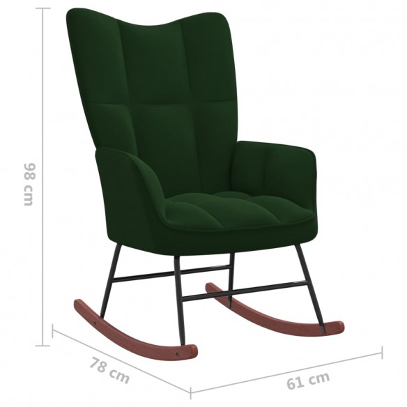 Chaise à bascule avec repose-pied Vert foncé Velours Chaise à bascule avec repose-pied Vert foncé Velours