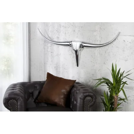 Trophée mural 100 cm en Tête de taureau teinté argent