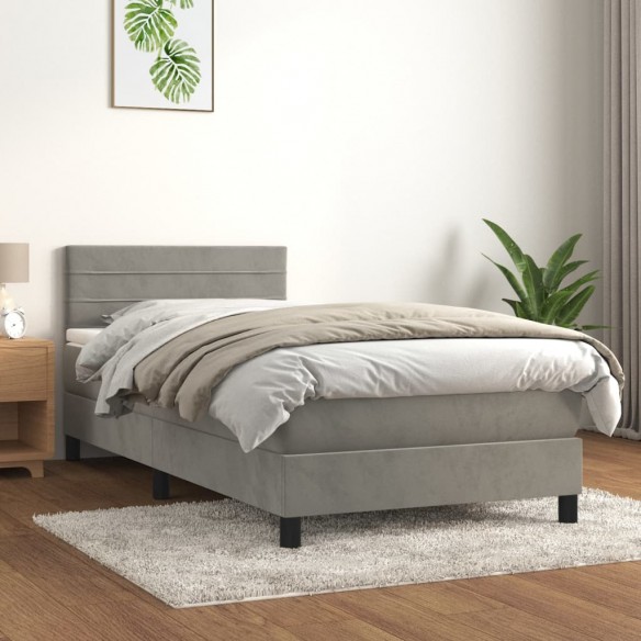 Lit et matelas Gris clair 90x190 cm Velours