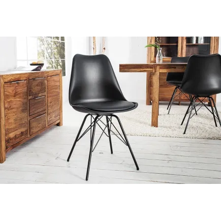 Lot de 4 chaises moderne alliant simili cuir noir laqué et métal