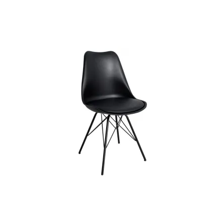 Lot de 4 chaises moderne alliant simili cuir noir laqué et métal 2