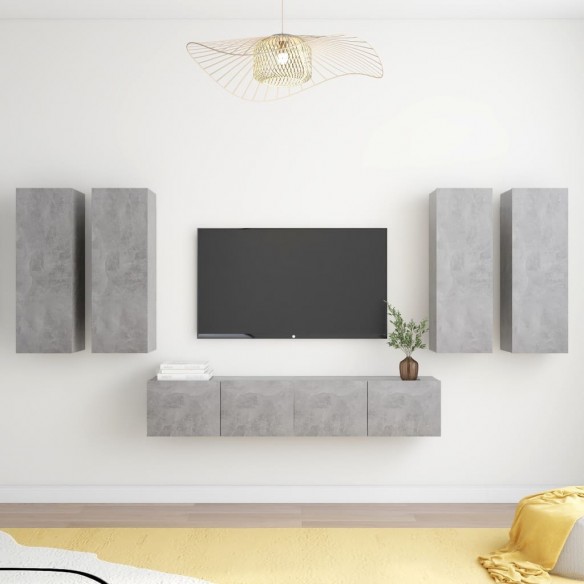 Ensemble de meuble TV 6 pcs Gris béton Aggloméré