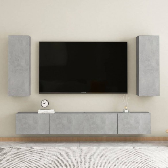 Ensemble de meubles TV 4 pcs Gris béton Aggloméré