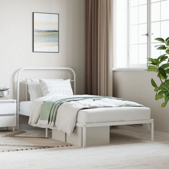 Lit métal avec tête de lit blanc 107x203 cm