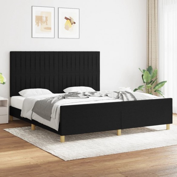 Lit avec tête de lit Noir 180 x 200 cm Tissu
