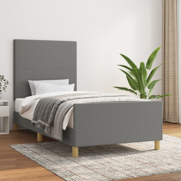 Lit avec tête de lit Gris foncé 90x200 cm Tissu