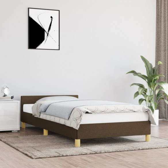 Lit avec tête de lit Marron foncé 90x190 cm Tissu