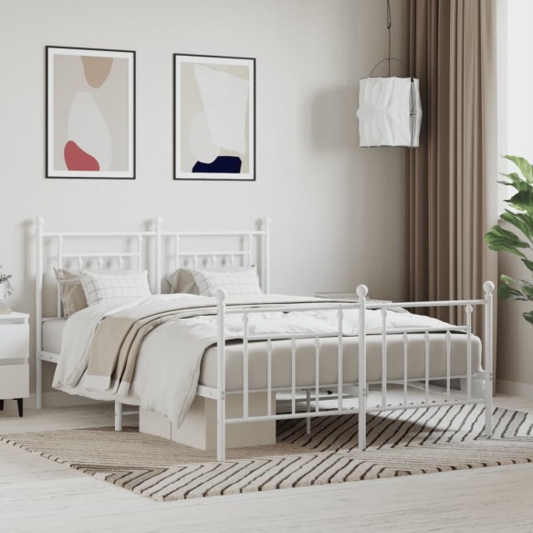 Lit métal avec tête de lit/pied de lit blanc 140x190cm