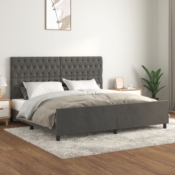 Lit avec tête de lit Gris foncé 200x200 cm Velours
