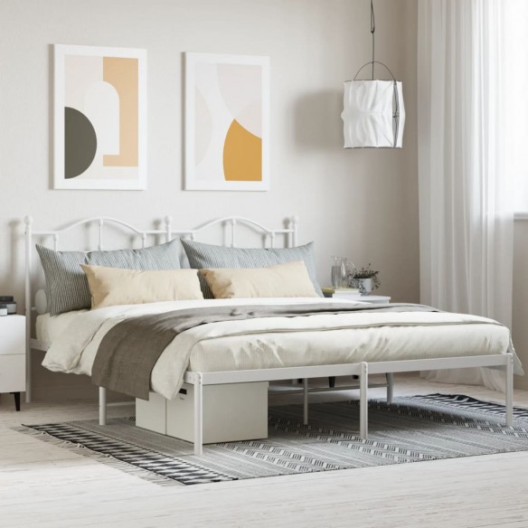 Lit métal avec tête de lit blanc 183x213 cm