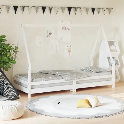 Lit pour enfants blanc 90x200 cm bois de pin massif