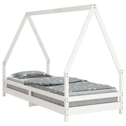 Lit pour enfants blanc 90x200 cm bois de pin massif 2