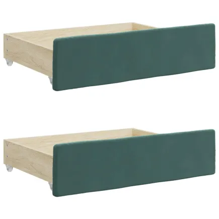 Tiroirs de lit 2 pcs vert foncé bois d'ingénierie et velours 2
