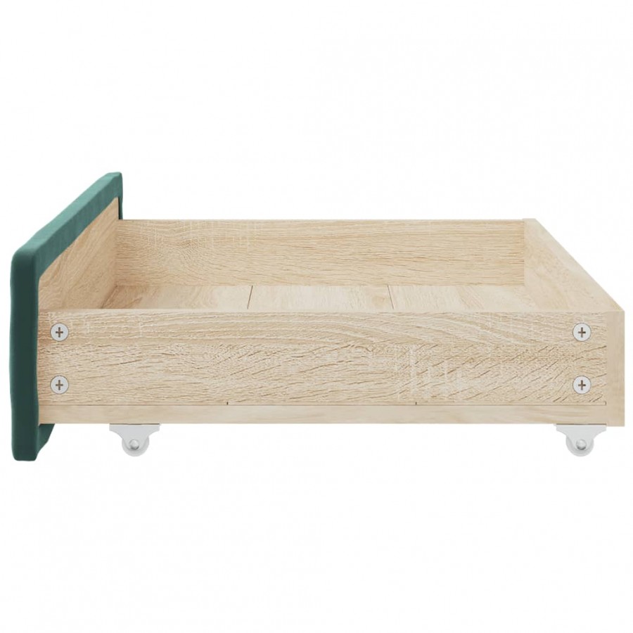 Tiroirs de lit 2 pcs vert foncé bois d'ingénierie et velours