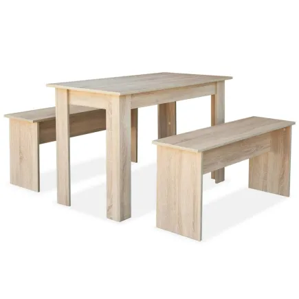 Table de salle à manger et bancs 3 pcs Aggloméré Chêne 2