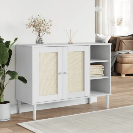 Buffet SENJA aspect rotin blanc 112x40x80cm bois massif de pin 2