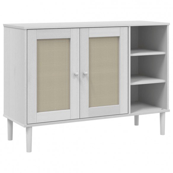 Buffet SENJA aspect rotin blanc 112x40x80cm bois massif de pin Buffet SENJA aspect rotin blanc 112x40x80cm bois massif de pin