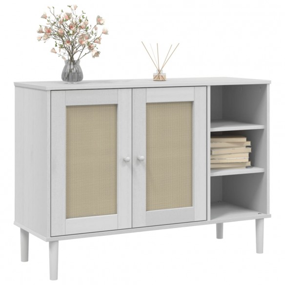 Buffet SENJA aspect rotin blanc 112x40x80cm bois massif de pin Buffet SENJA aspect rotin blanc 112x40x80cm bois massif de pin
