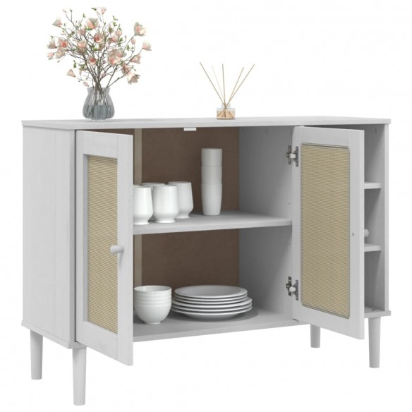 Buffet SENJA aspect rotin blanc 112x40x80cm bois massif de pin Buffet SENJA aspect rotin blanc 112x40x80cm bois massif de pin