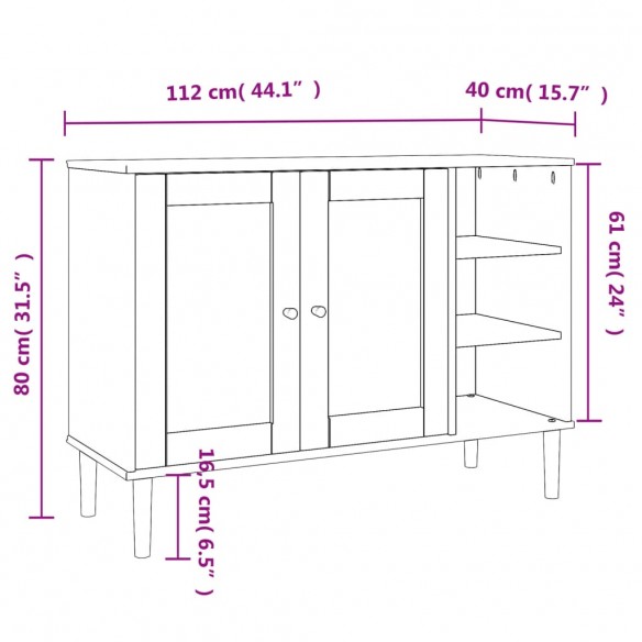 Buffet SENJA aspect rotin blanc 112x40x80cm bois massif de pin Buffet SENJA aspect rotin blanc 112x40x80cm bois massif de pin