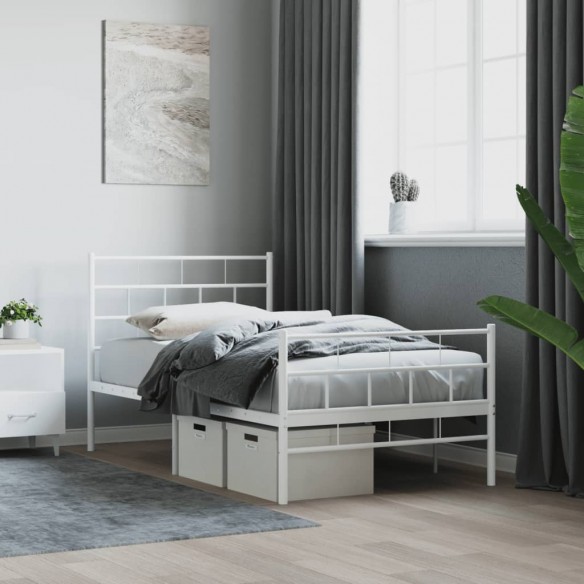 Lit métal avec tête de lit/pied de lit blanc 107x203cm