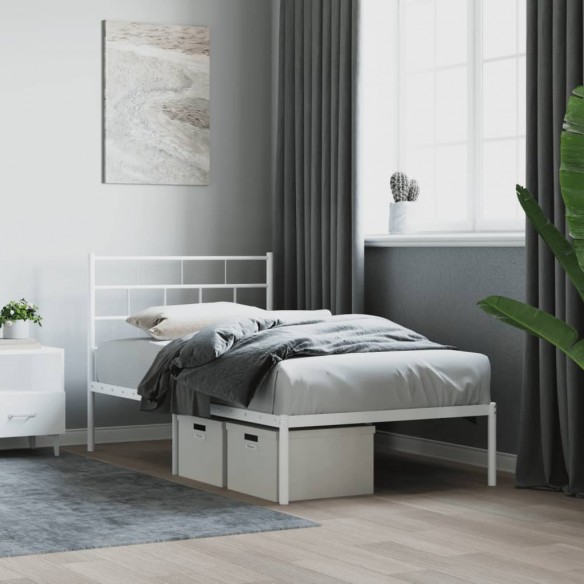 Lit métal avec tête de lit blanc 80x200 cm