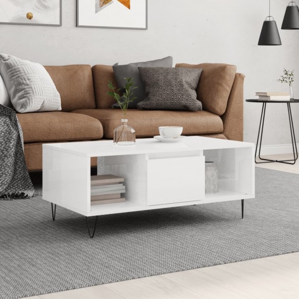 Table basse Blanc brillant 90x50x36,5 cm 