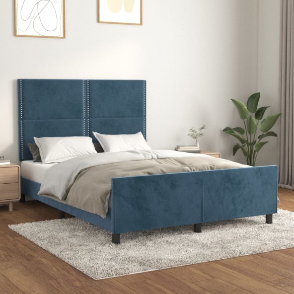 Lit avec tête de lit Bleu foncé 140x190 cm Velours