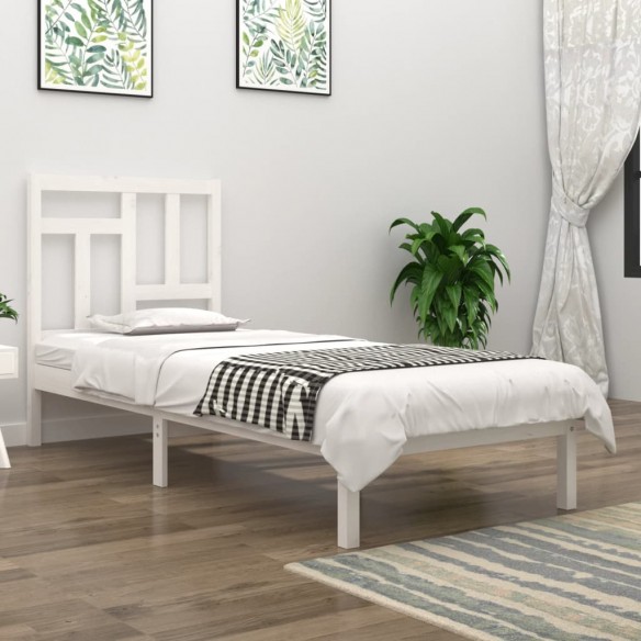 Lit Blanc Bois de pin massif 90x190 cm Simple