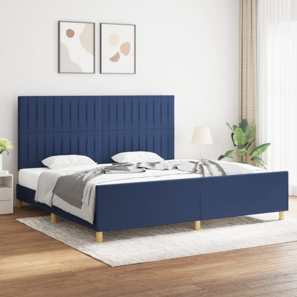 Lit avec tête de lit Bleu 200 x 200 cm Tissu