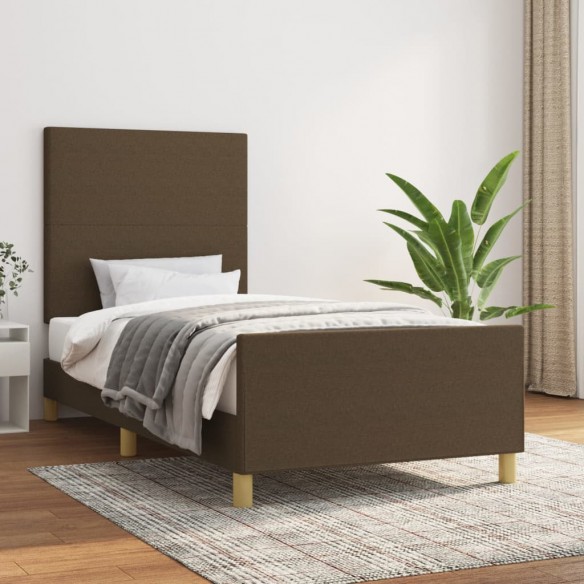 Lit avec tête de lit Marron foncé 90x190 cm Tissu