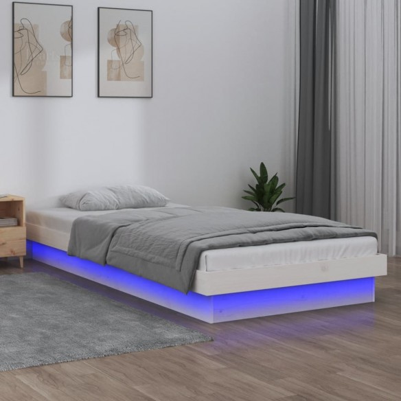 Lit à LED blanc 90x190 cm simple bois massif