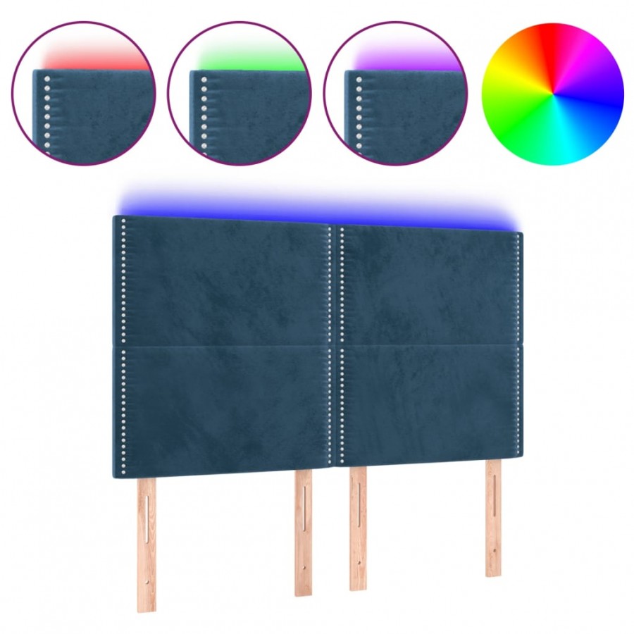 Tête de lit à LED Bleu foncé 144x5x118/128 cm Velours