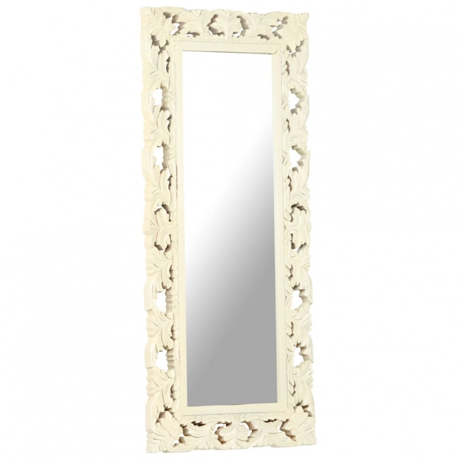 Miroir sculpté à la main Blanc 110x50cm Bois de manguier massif