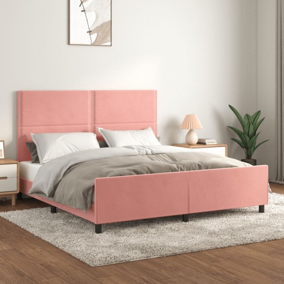 Lit avec tête de lit Rose 160x200 cm Velours